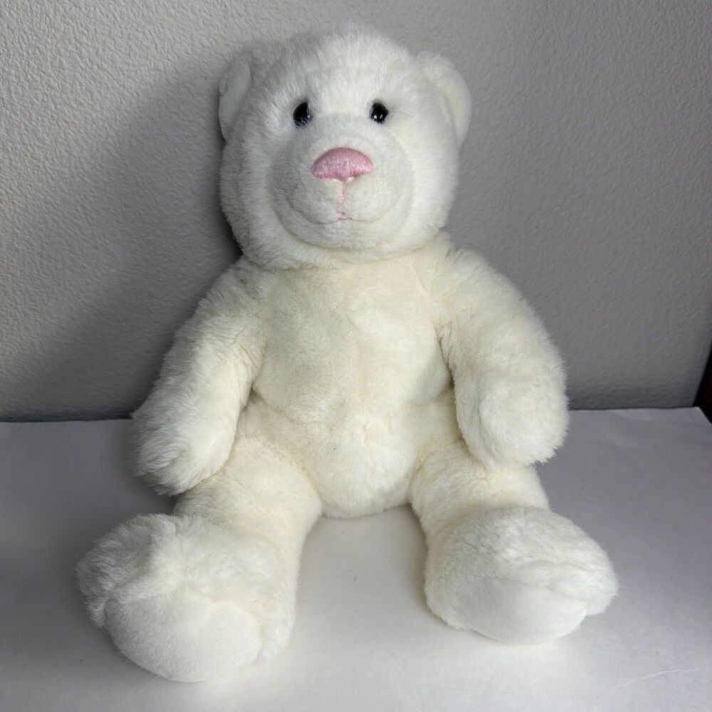 Build a Bear White Teddy Polar Bear Stuffed Animal Plush Pink Nose 15”
